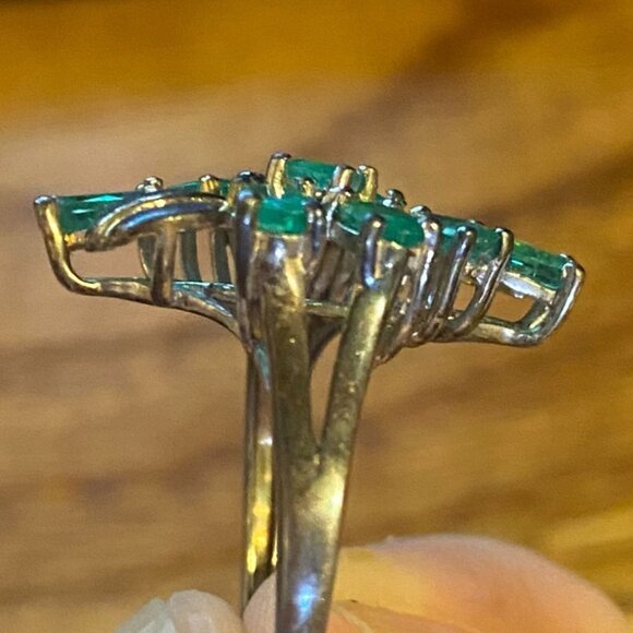 Ring Emeralds Size 8 9 Stones 4.82 Carats Sterling Silver 925 SIS Vintage - Picture 5 of 16